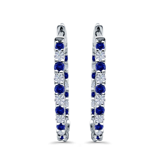 Huggie Hoop Earrings Round Simulated Blue Sapphire CZ (14mm)