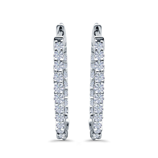 Huggie Hoop Earrings Round Simulated CZ (14mm)