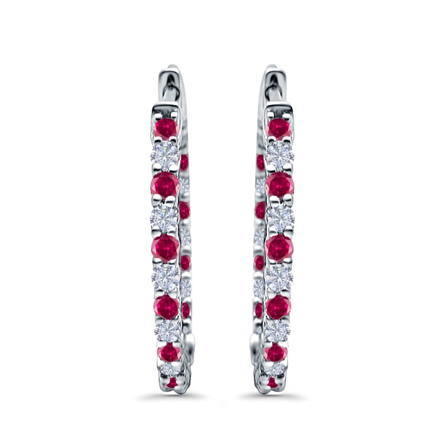 Huggie Hoop Earrings Round Simulated Ruby CZ (14mm)