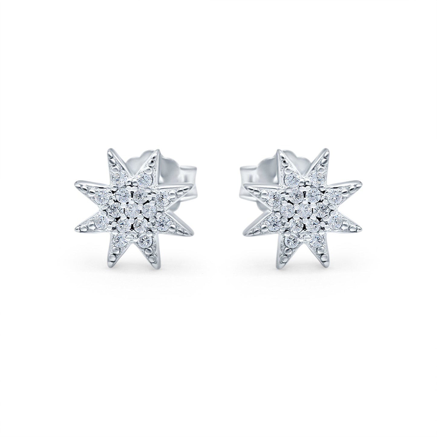 Starburst Round Simulated CZ Stud Earrings