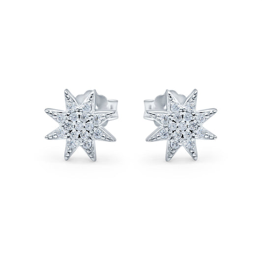 Starburst Round Simulated CZ Stud Earrings