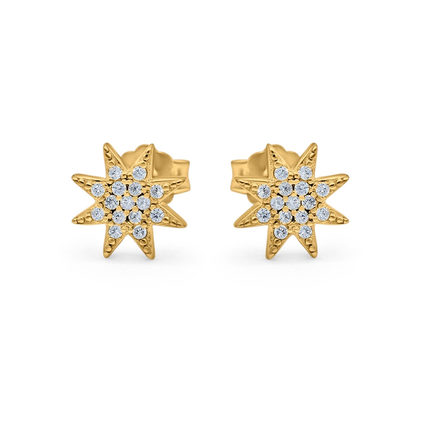 Starburst Round Yellow Tone, Simulated CZ Stud Earrings