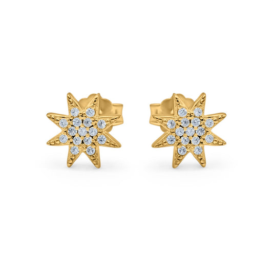 Starburst Round Yellow Tone, Simulated CZ Stud Earrings