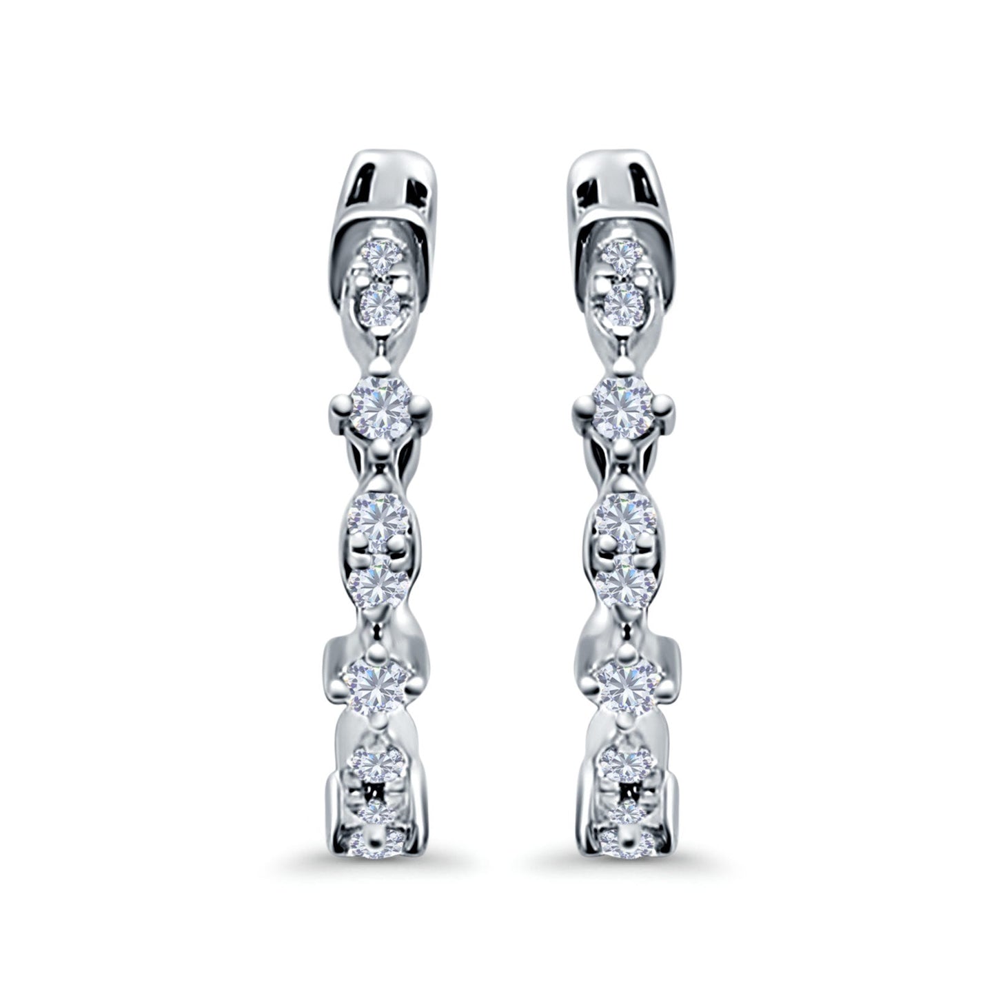 Half Eternity Huggie Hoop Earrings Round Simulated CZ (14mm)