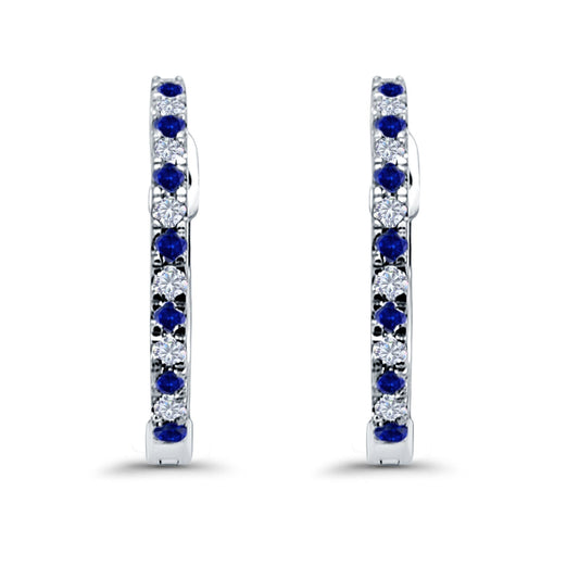 Hoop Earrings Half Eternity Round Simulated Blue Sapphire Cubic Zirconia (14mm)