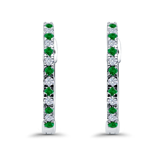 Hoop Earrings Half Eternity Round Simulated Green Emerald Cubic Zirconia (14mm)