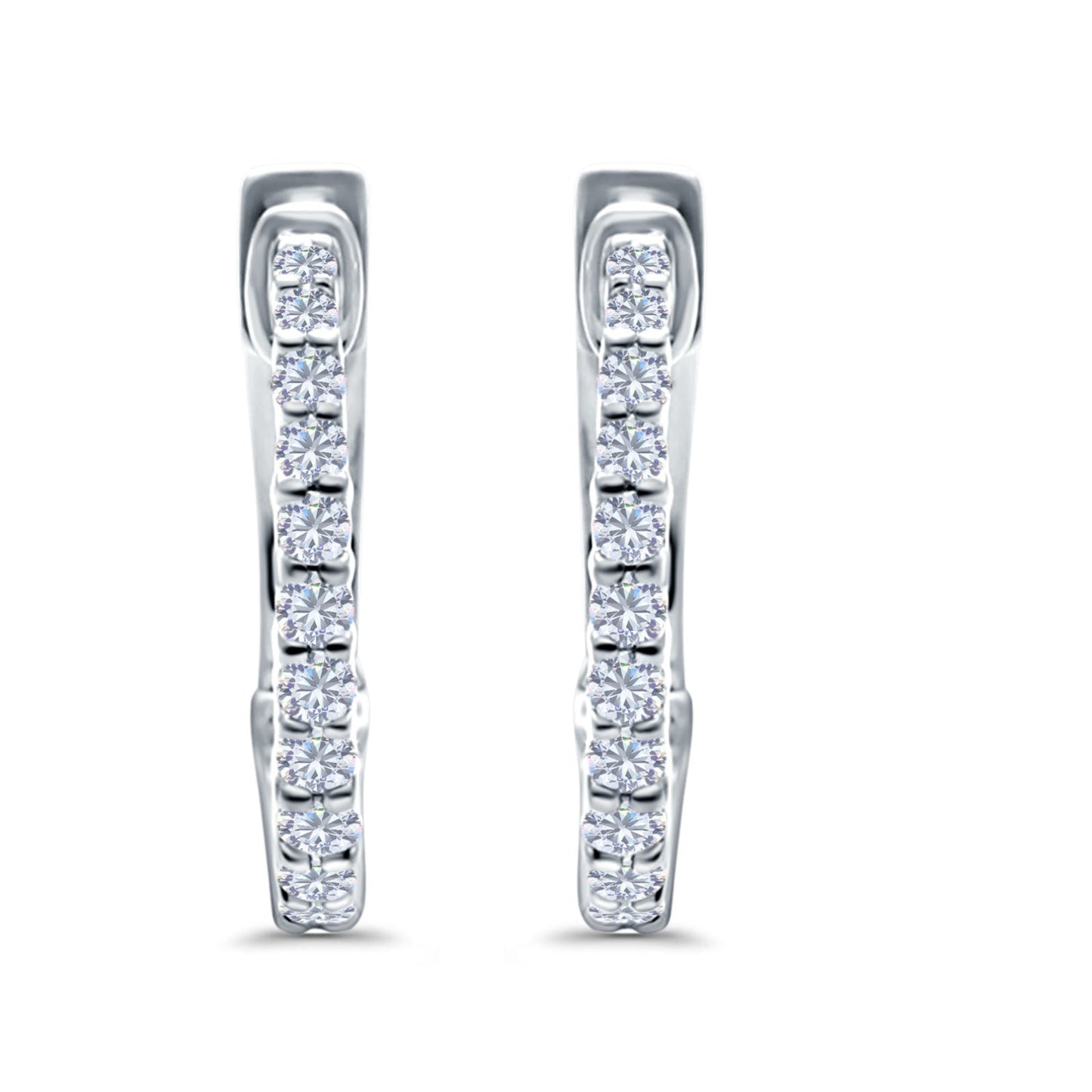 Half Eternity Huggie Hoop Earrings Round Simulated CZ (14mm)