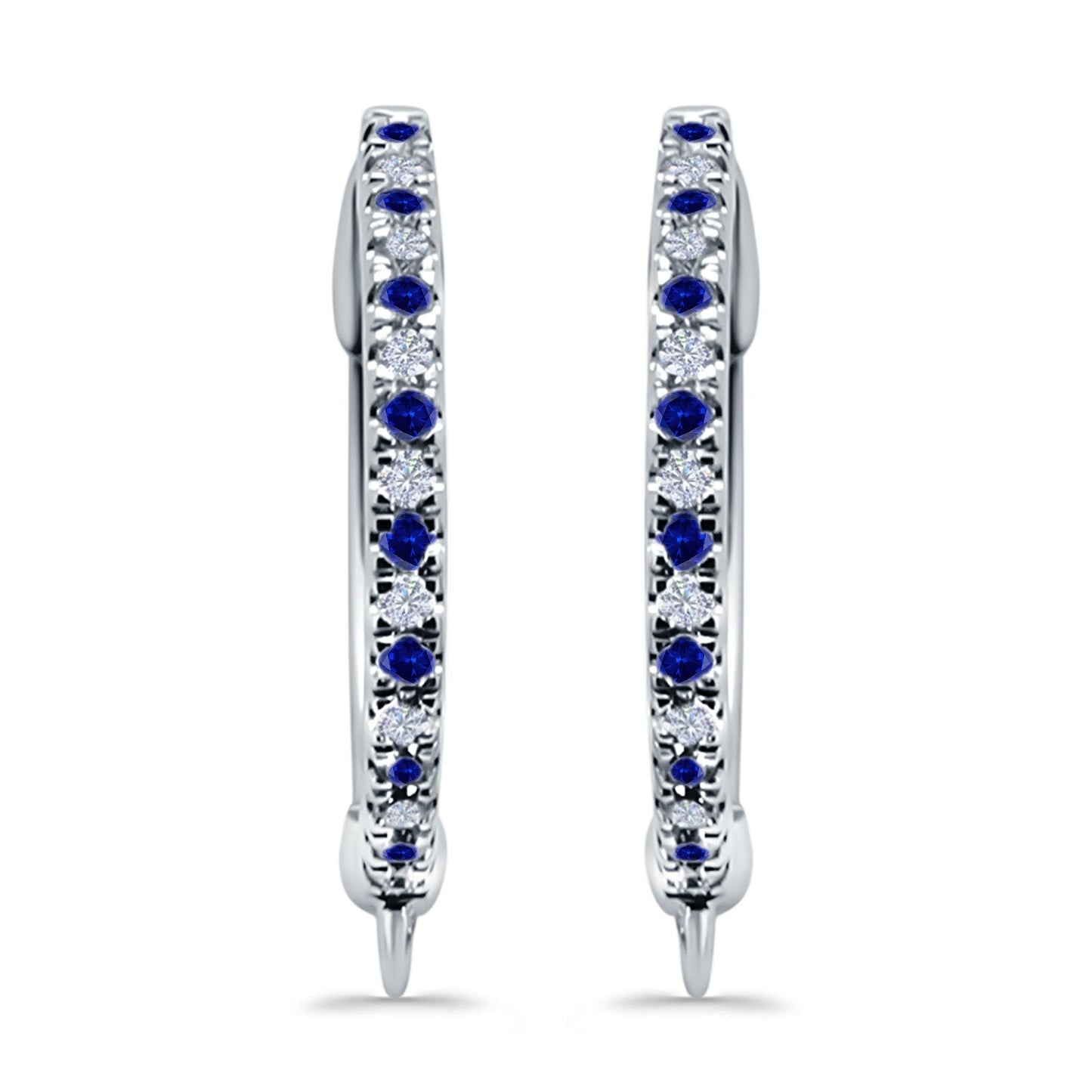 Half Eternity Hoop Earrings Round Simulated Blue Sapphire CZ (14mm)