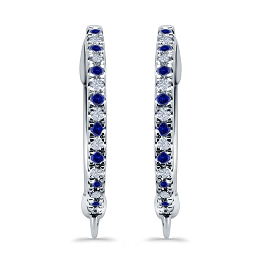 Half Eternity Hoop Earrings Round Simulated Blue Sapphire CZ (14mm)