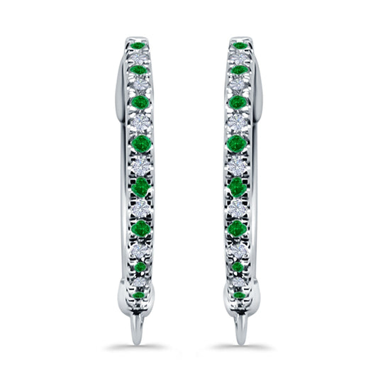 Half Eternity Hoop Earrings Round Simulated Green Emerald CZ (14mm)