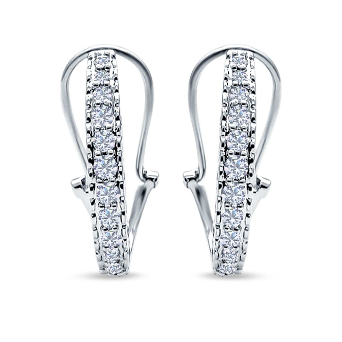 Half Eternity Heart Huggie Hoop Earrings Round Simulated CZ (18mm)