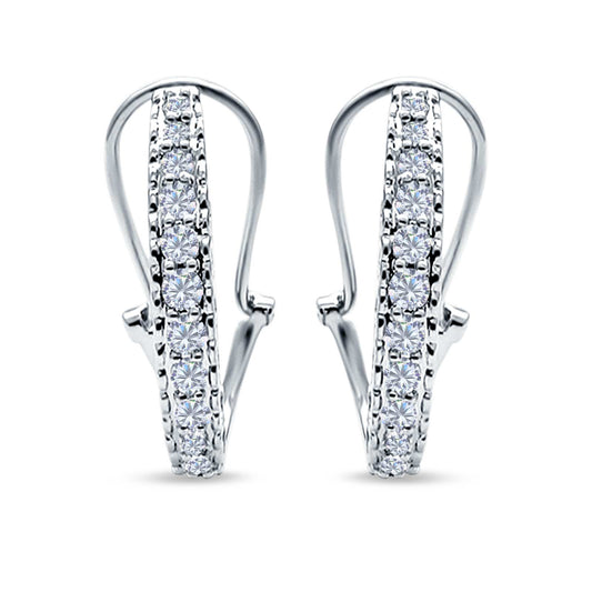 Half Eternity Heart Huggie Hoop Earrings Round Simulated CZ (18mm)