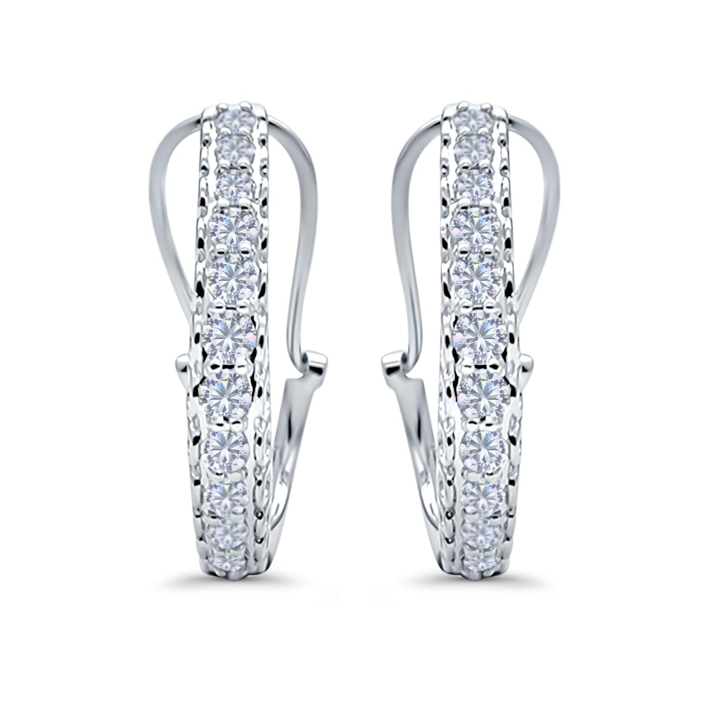 Half Eternity Huggie Hoop Earrings Round Simulated CZ (18mm)