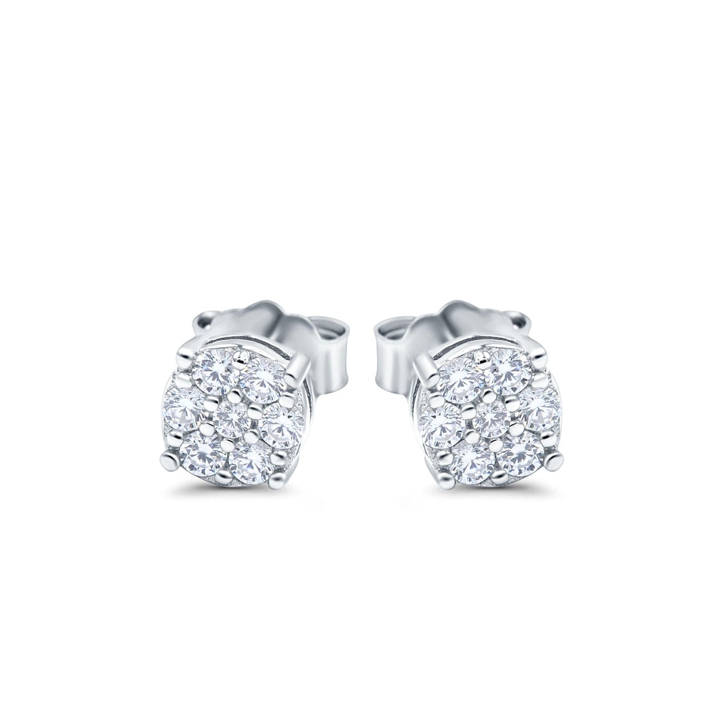 Simulated CZ Round Halo Design Stud Earrings (5.3mm)