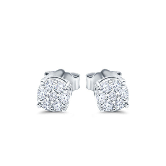 Simulated CZ Round Halo Design Stud Earrings (5.3mm)