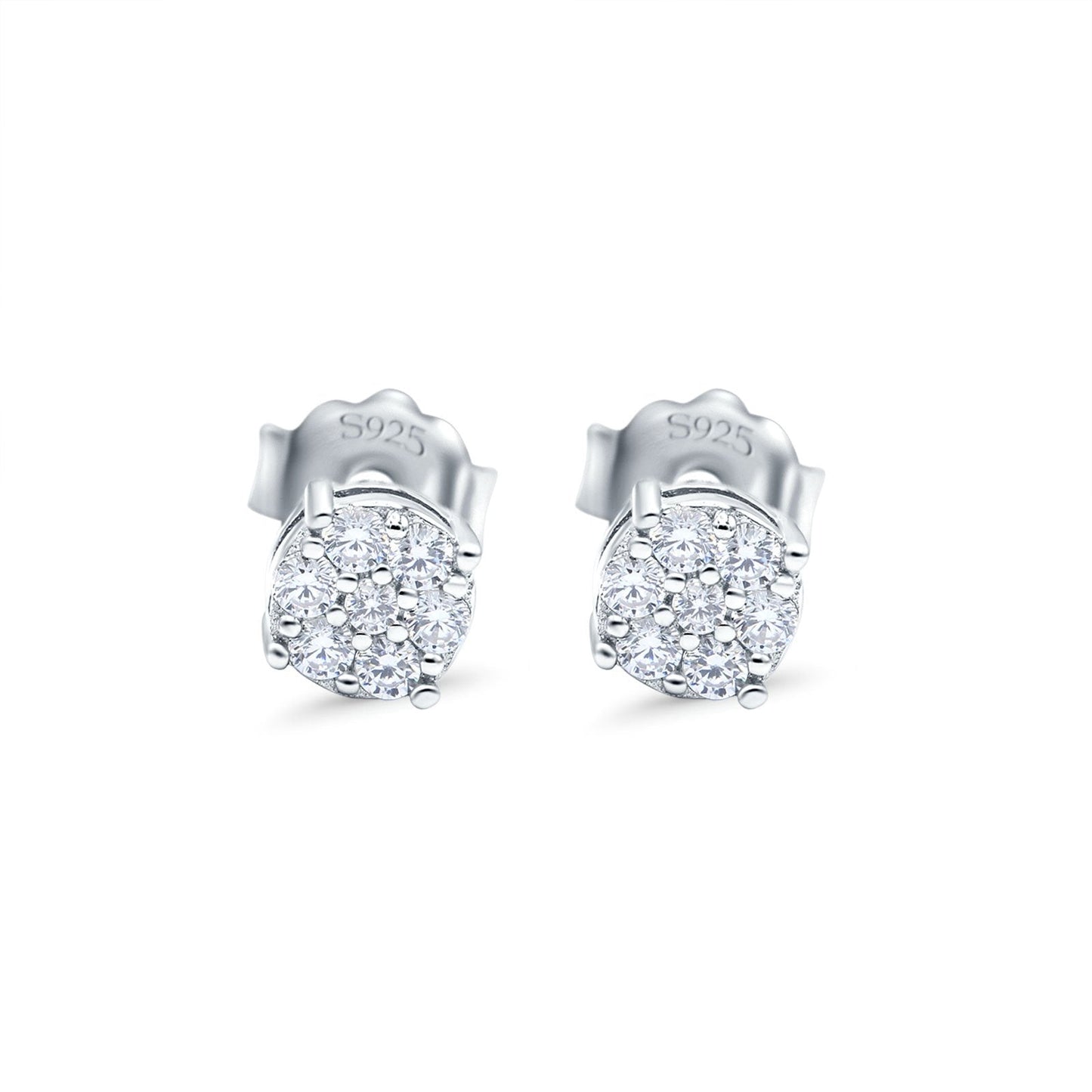 Simulated CZ Round Halo Stud Earrings (4.7mm)