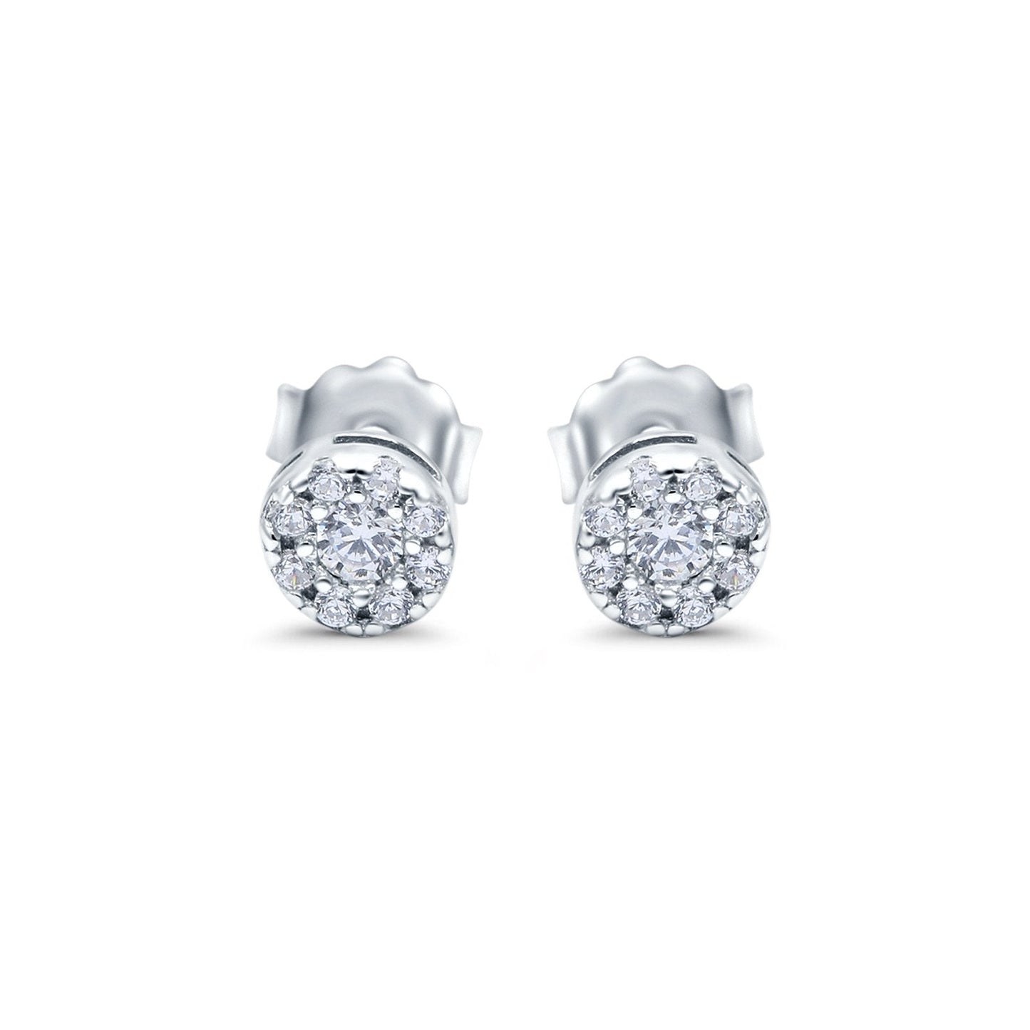 Simulated CZ Round Halo Design Stud Earrings (4.5mm)