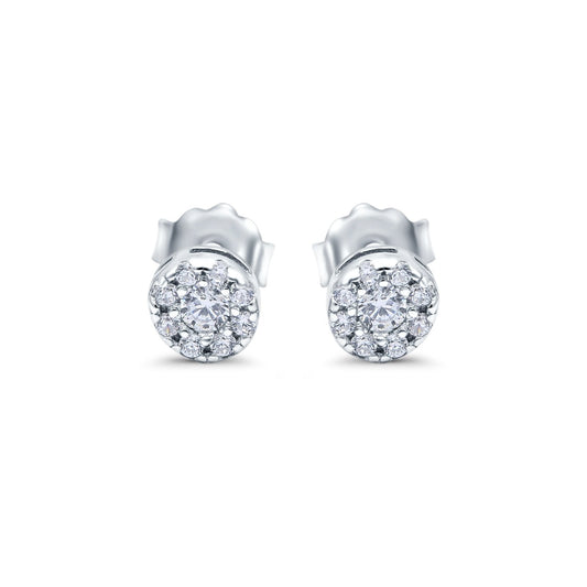 Simulated CZ Round Halo Design Stud Earrings (4.5mm)