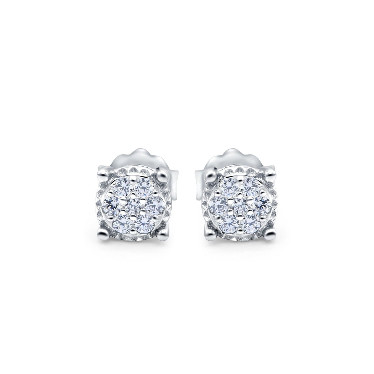 Halo Stud Earrings Design Simulated CZ Round (5.9mm)