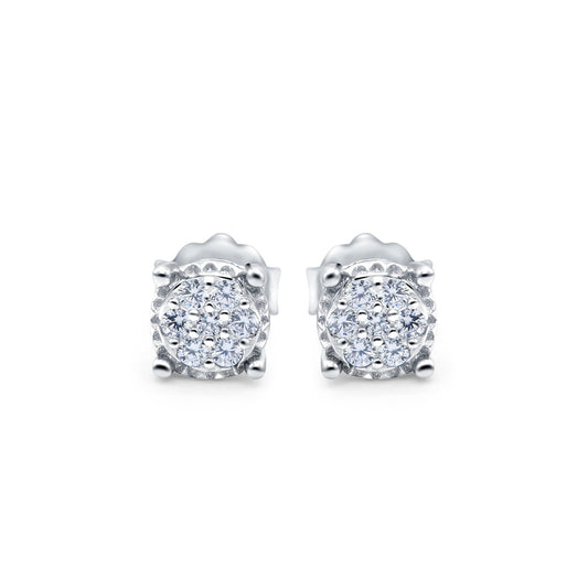 Halo Stud Earrings Design Simulated CZ Round (5.9mm)