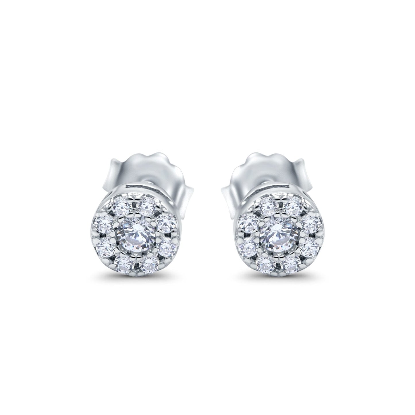 Halo Simulated CZ Design Round Stud Earrings