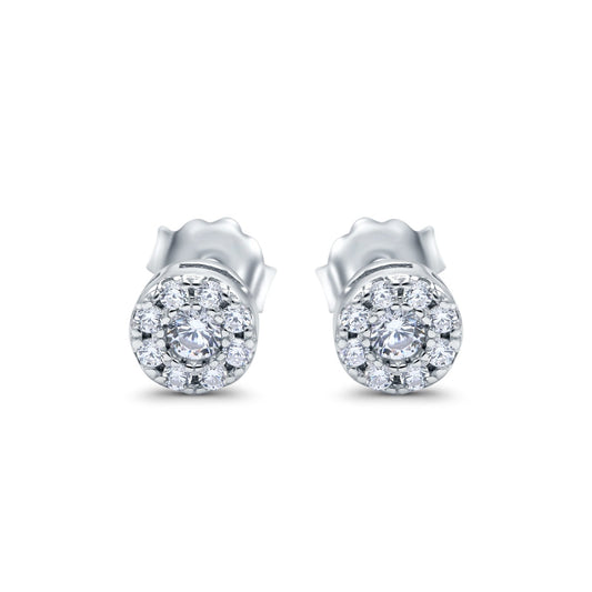 Halo Simulated CZ Design Round Stud Earrings