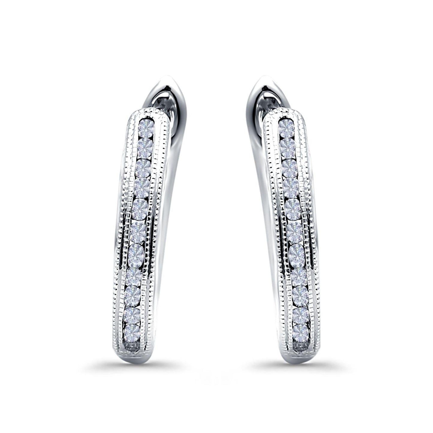 Half Eternity Hoop Earrings Round Simulated CZ (14mm)