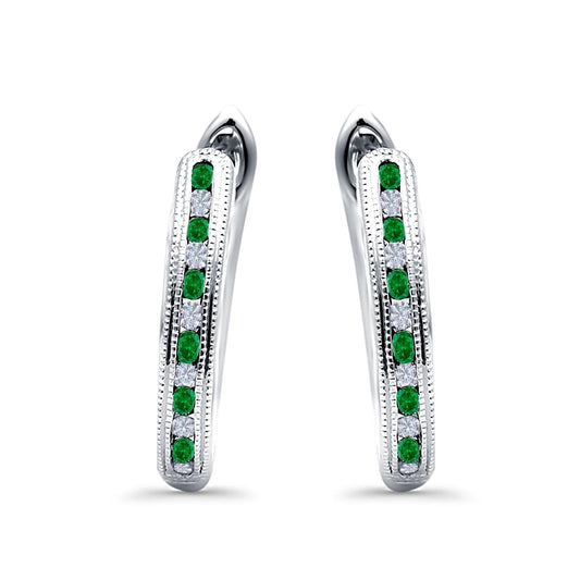 Half Eternity Hoop Earrings Round Simulated Green Emerald Cubic Zirconia(14mm)