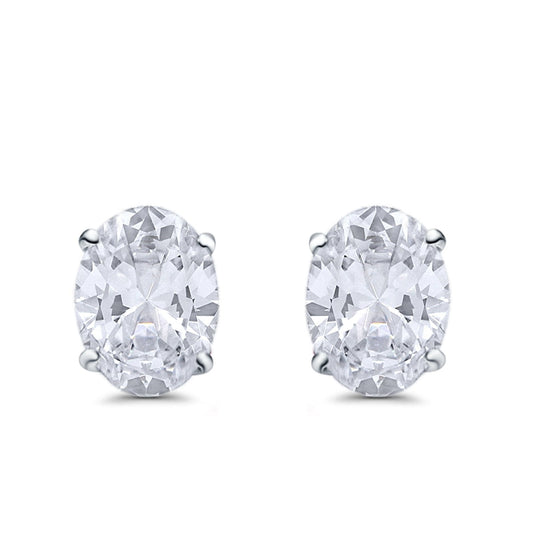 Art Deco Oval Wedding Bridal Solitaire Stud Earrings Simulated CZ