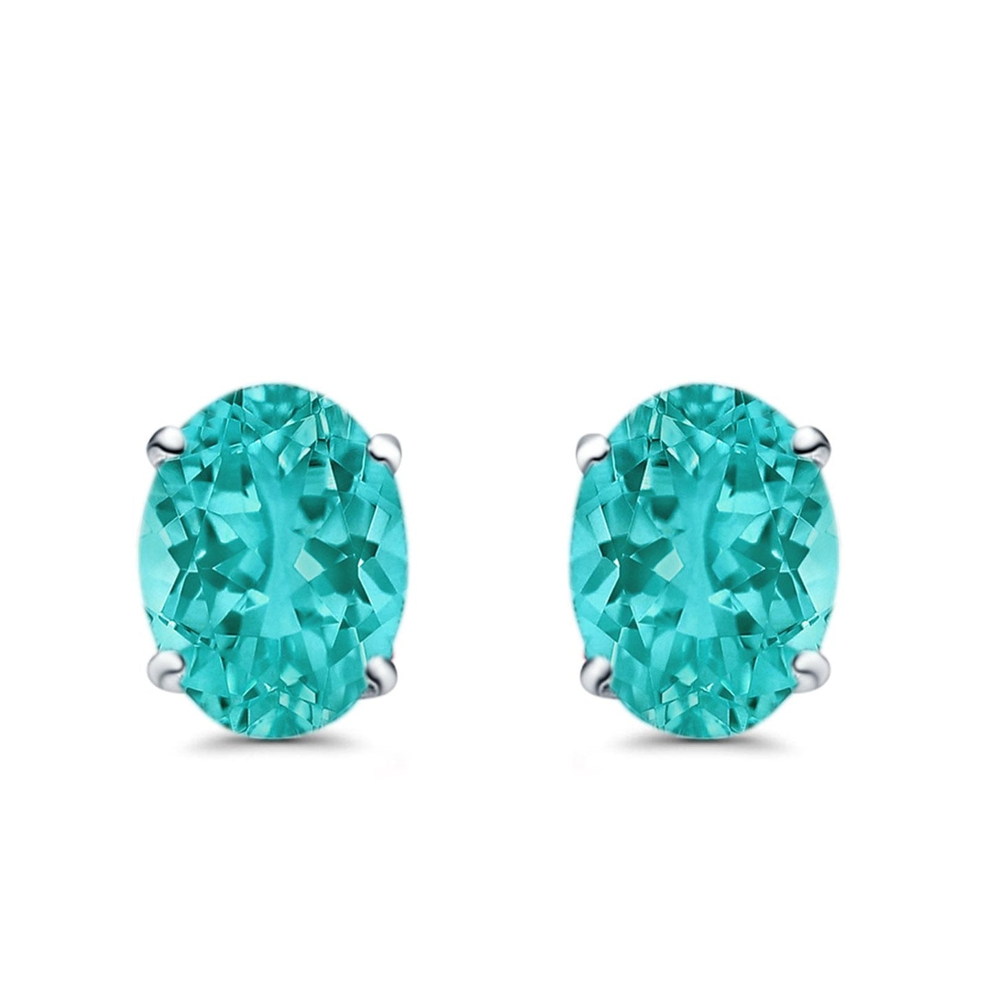 Art Deco Oval Wedding Bridal Solitaire Stud Earrings Simulated Paraiba Tourmaline CZ