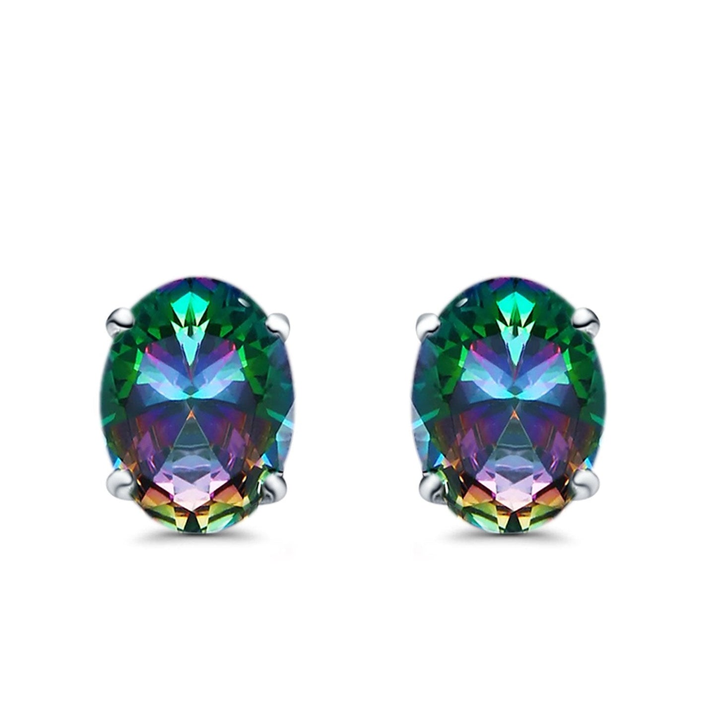 Art Deco Oval Wedding Bridal Solitaire Stud Earrings Simulated Rainbow CZ