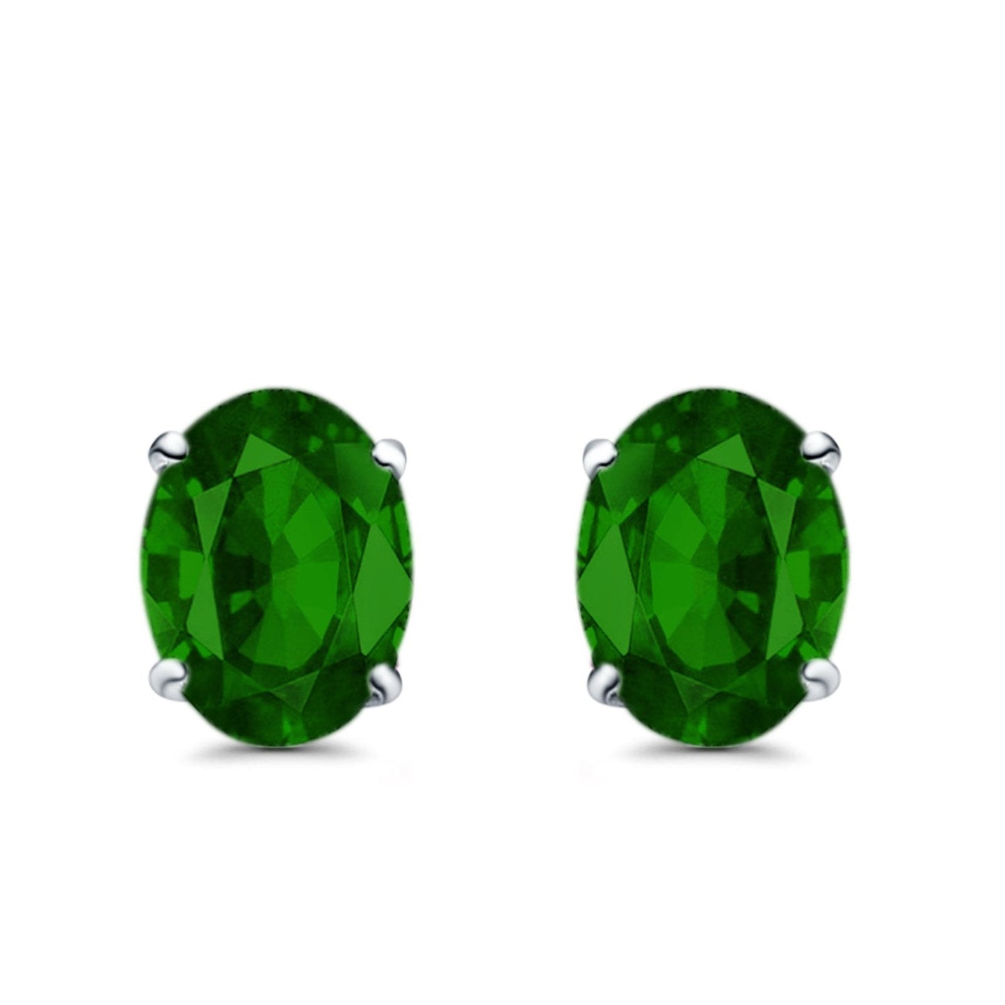 Art Deco Oval Wedding Bridal Solitaire Simulated Green Emerald CZ Stud Earrings