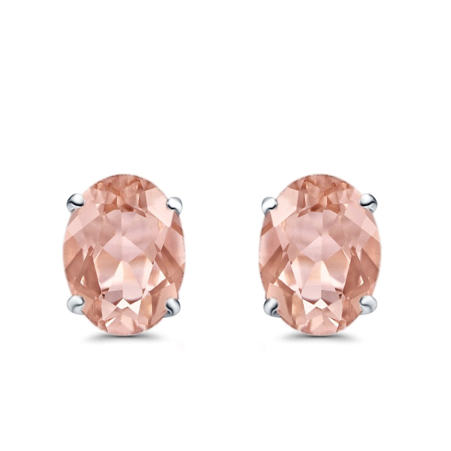 Art Deco Oval Wedding Bridal Solitaire Simulated Morganite CZ Stud Earrings