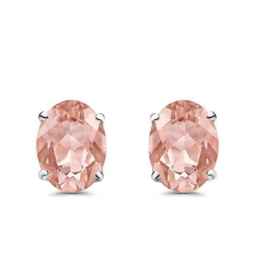 Art Deco Oval Wedding Bridal Solitaire Simulated Morganite CZ Stud Earrings