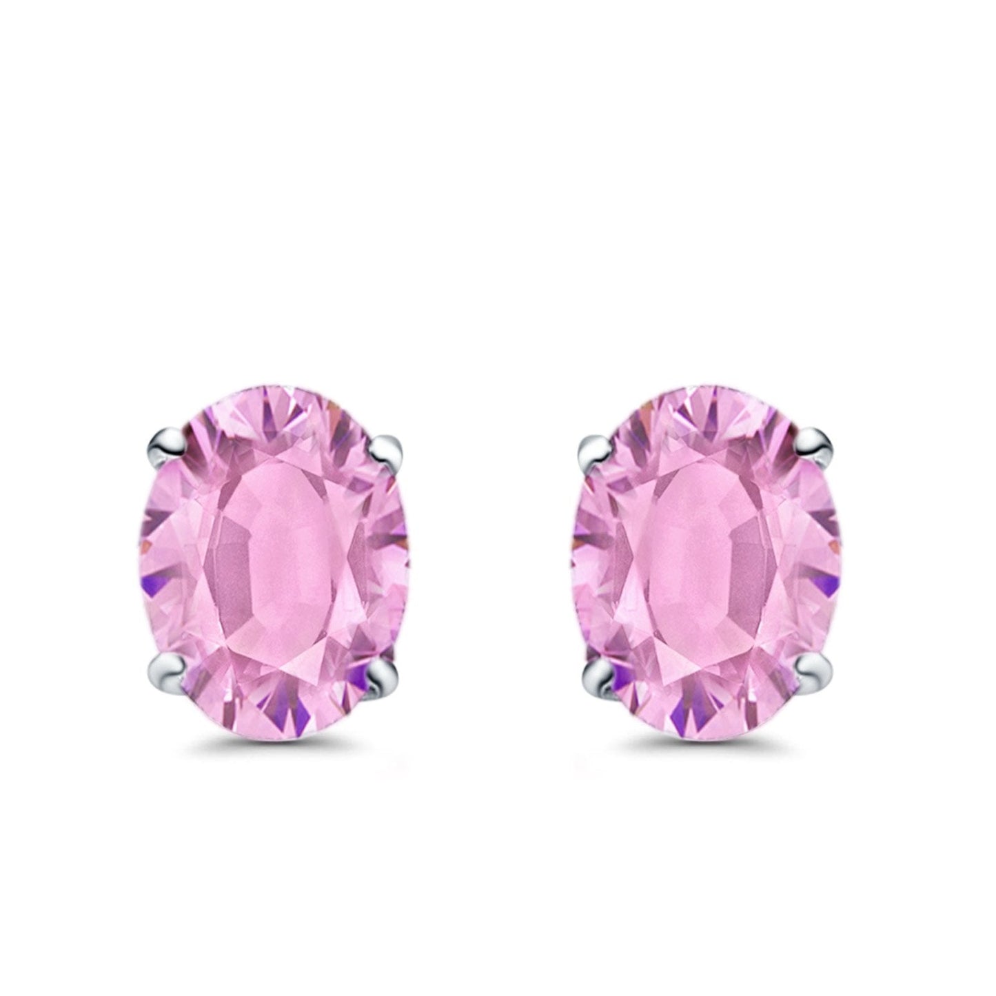 Art Deco Oval Wedding Bridal Solitaire Stud Earrings Simulated Pink CZ