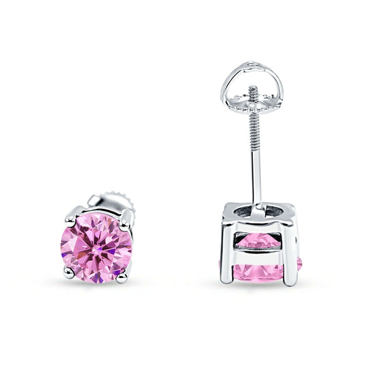 Solitaire Screw Back Stud Earring Pink CZ