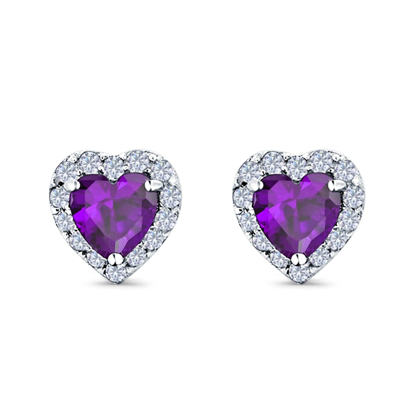 Heart shape Stud Earrings Wedding Simulated Amethyst CZ