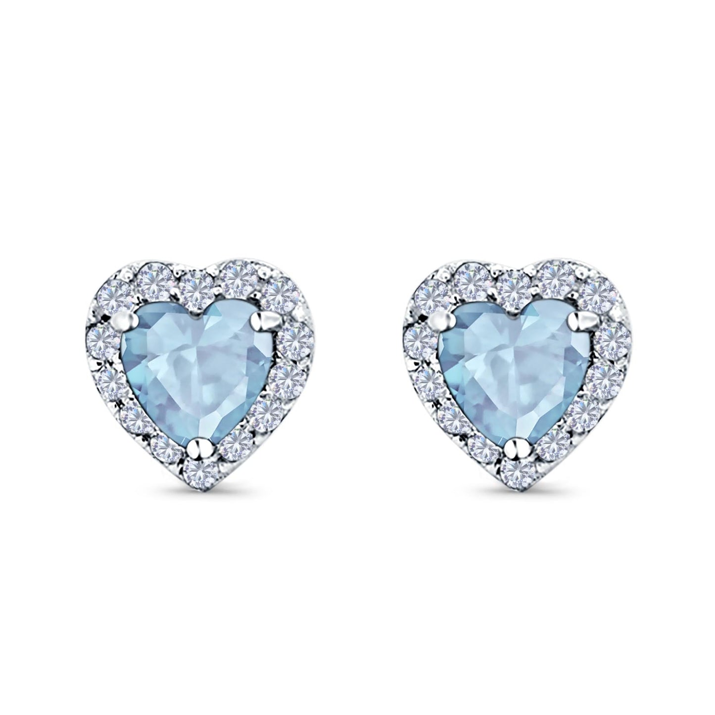 Heart shape Stud Earrings Wedding Simulated Aquamarine CZ