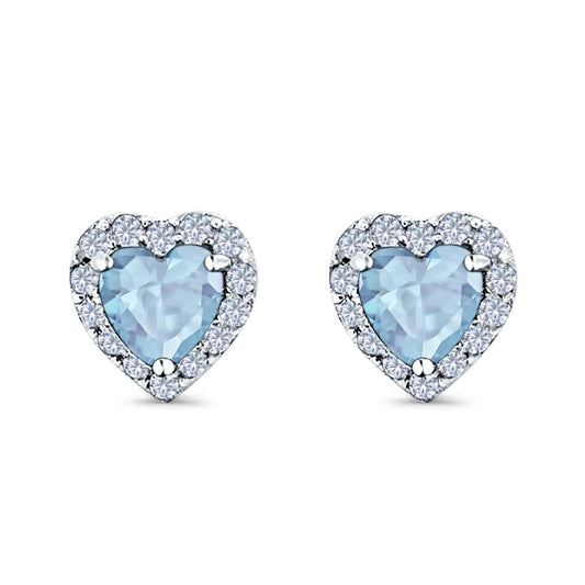 Heart shape Stud Earrings Wedding Simulated Aquamarine CZ