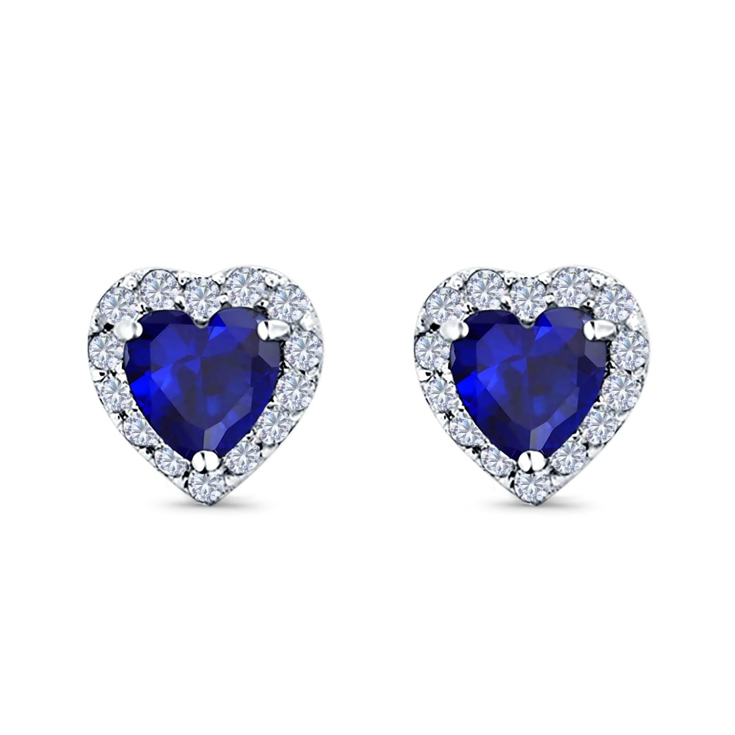 Heart shape Stud Earrings Wedding Simulated Blue Sapphire CZ