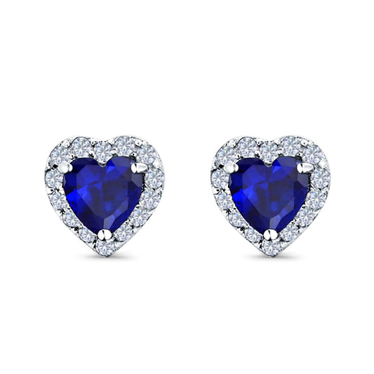 Heart shape Stud Earrings Wedding Simulated Blue Sapphire CZ