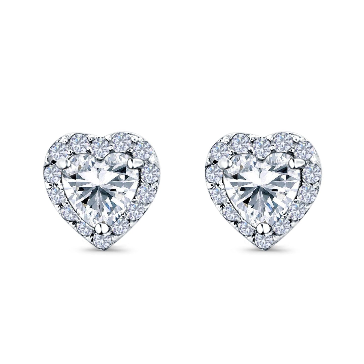 Heart Shape Stud Earrings Wedding Simulated Cubic Zirconia 925 Sterling Silver(10mm)