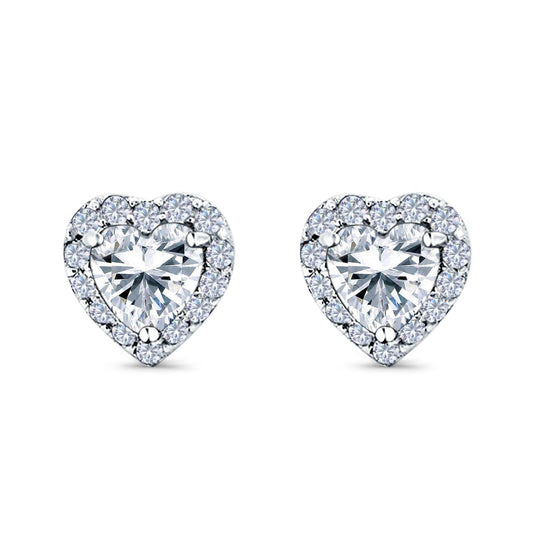 Heart Shape Stud Earrings Wedding Simulated Cubic Zirconia 925 Sterling Silver(10mm)