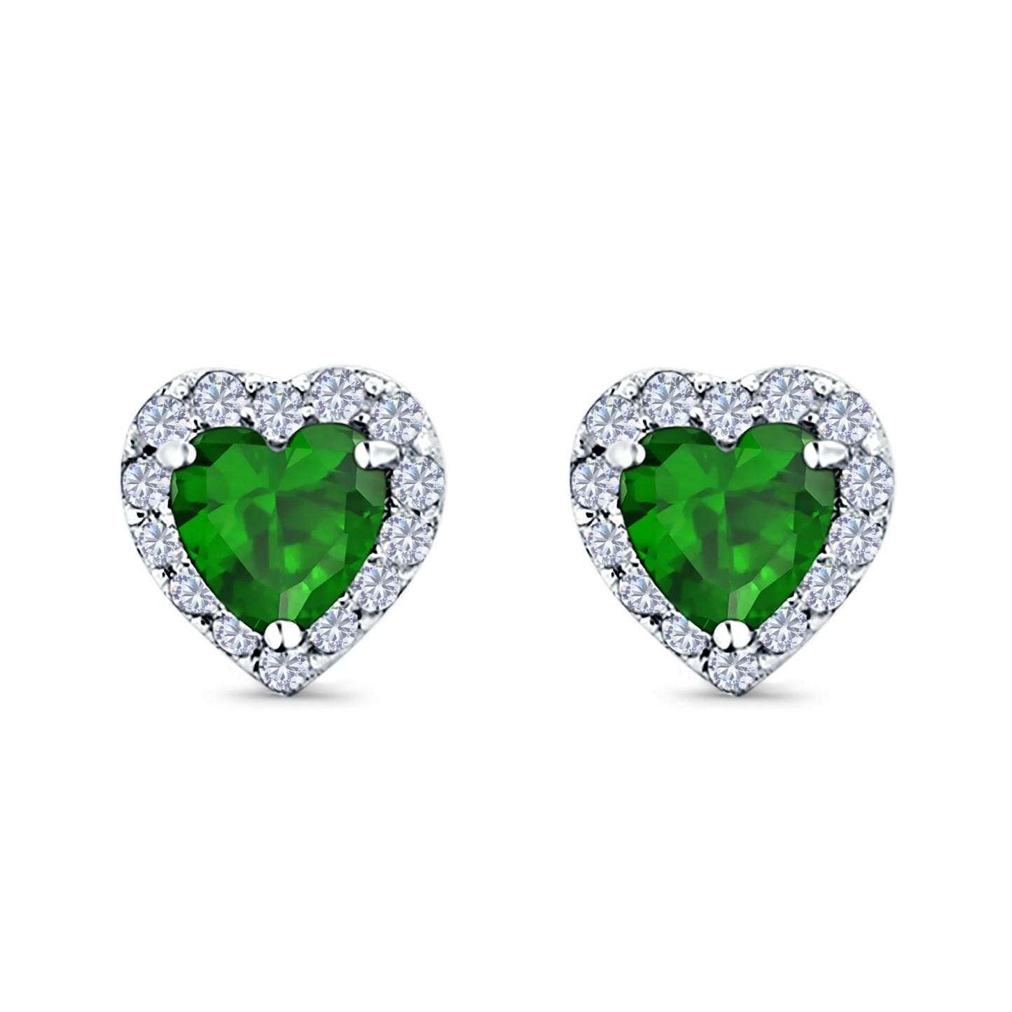 Heart shape Stud Earrings Wedding Simulated Green Emerald CZ