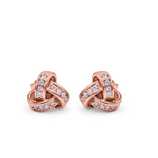 Stud Earrings Round Rose Tone, Simulated CZ (8mm)