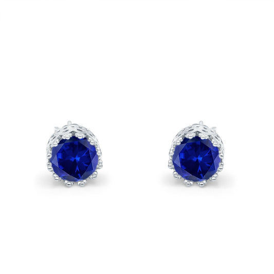 Round Simulated Blue Sapphire CZ Wedding Engagement Bridal Stud Earrings