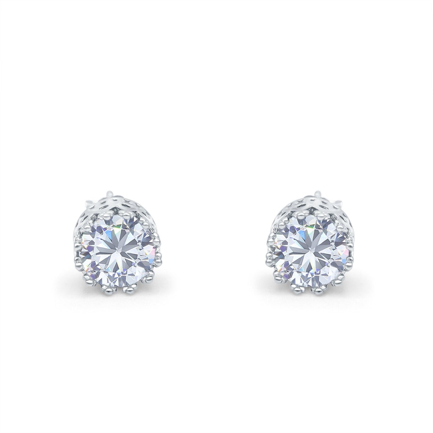 Round Simulated Cubic Zirconia Wedding Engagement Bridal Stud Earrings