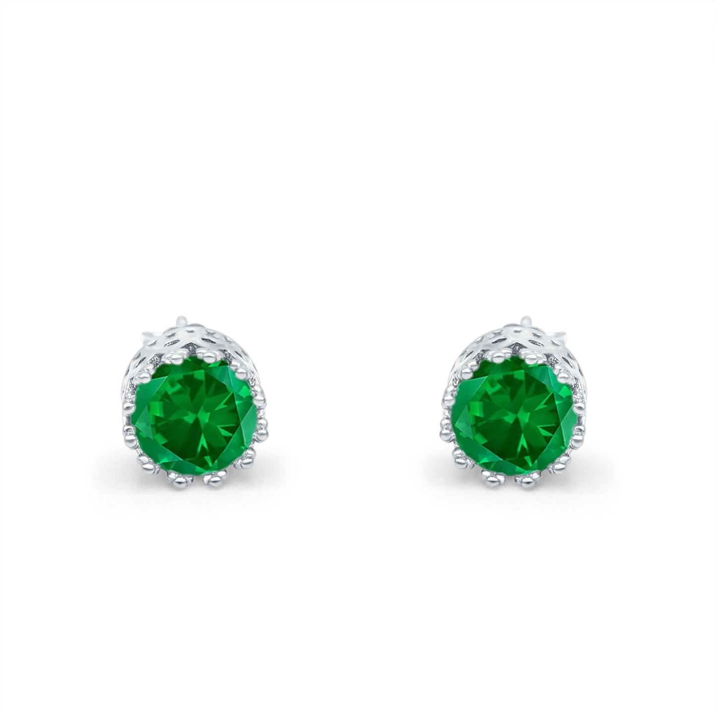 Round Simulated Green Emerald CZ Wedding Engagement Bridal Stud Earrings