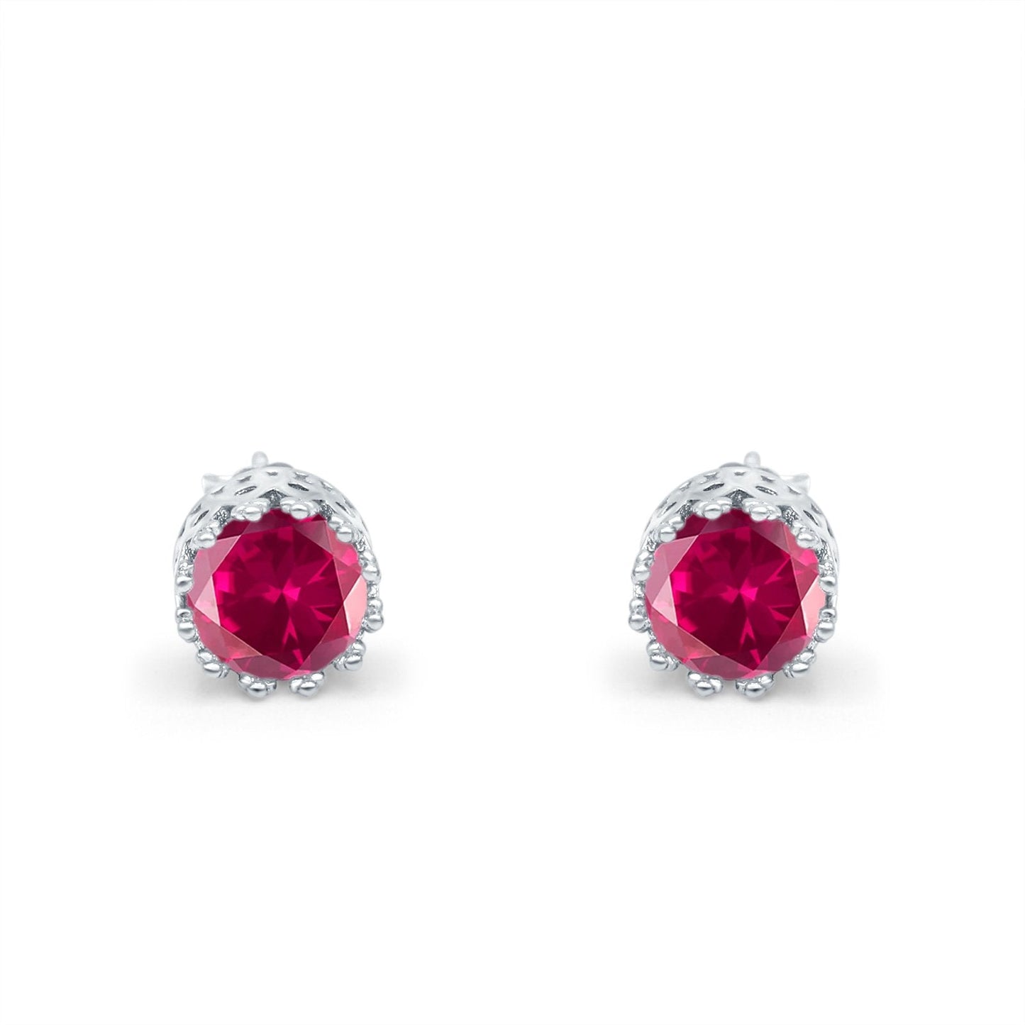 Round Simulated Ruby CZ Wedding Engagement Bridal Stud Earrings