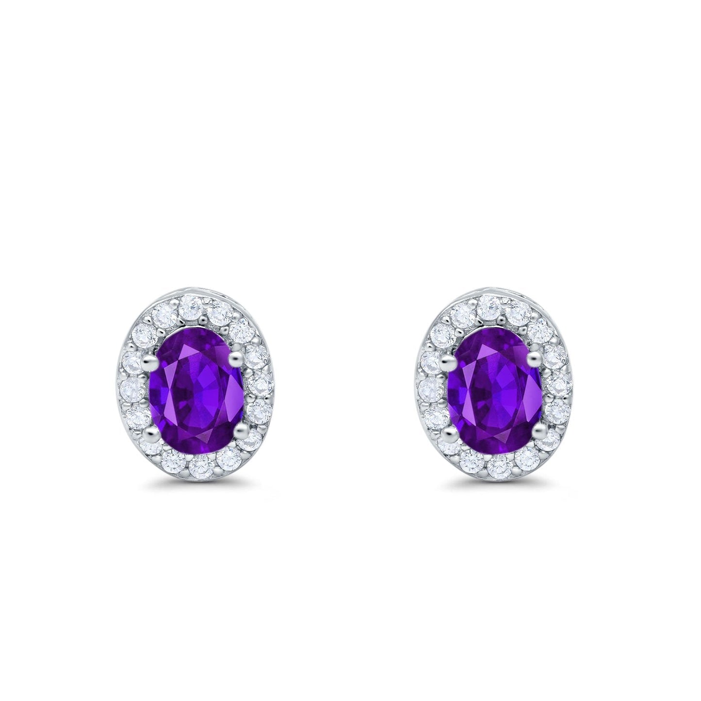 Oval Simulated Amethyst CZ Wedding Stud Earrings